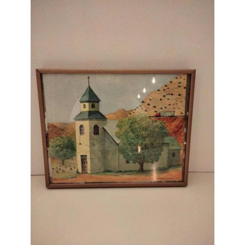 Original Vintage Framed Wall Art Church By Grandpa's Gerry 10" x 8.25"